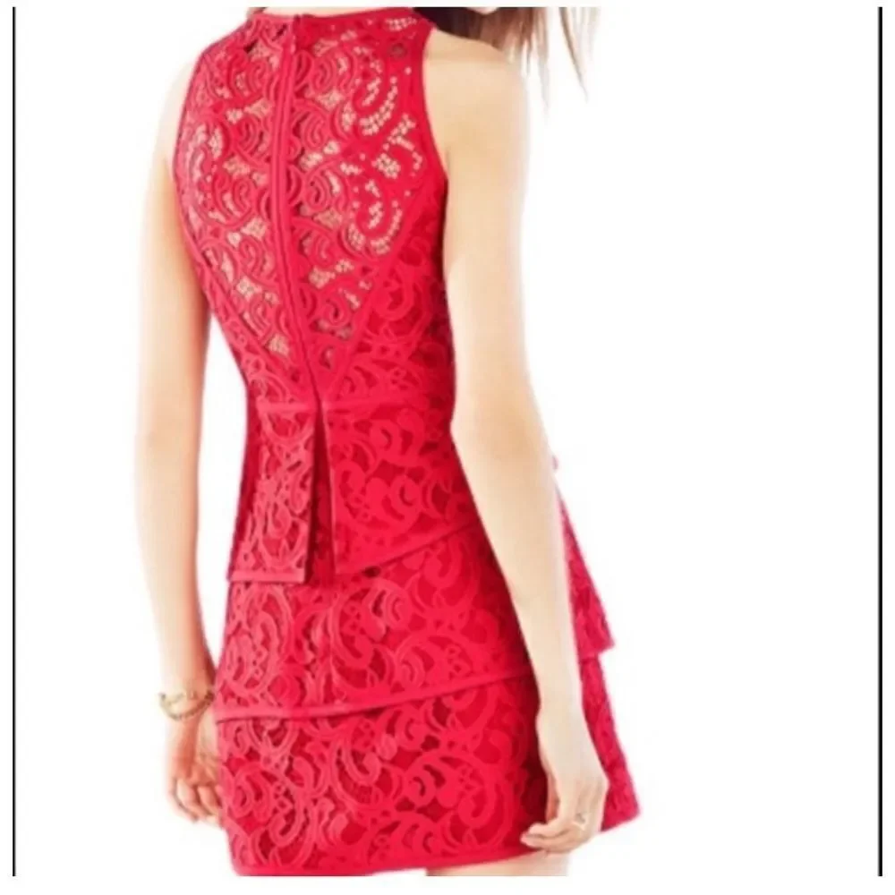 BCBGMaxAzria Womens Hanah Lace Cocktail Mini Dress‎ Burnt Red Size 2 NWT